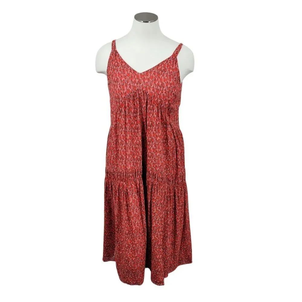 Joie Cotton Tea Rose Coral Patterned Teired Dress Boho Hippie Summer